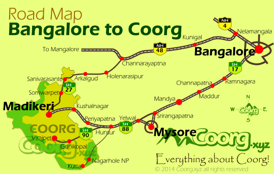 Bangalore To Coorg Map Mysore To Coorg