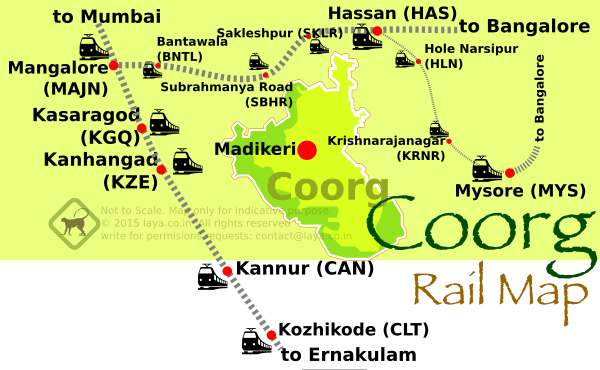 Railway Stations and Train routes around the Coorg region and Madikeri